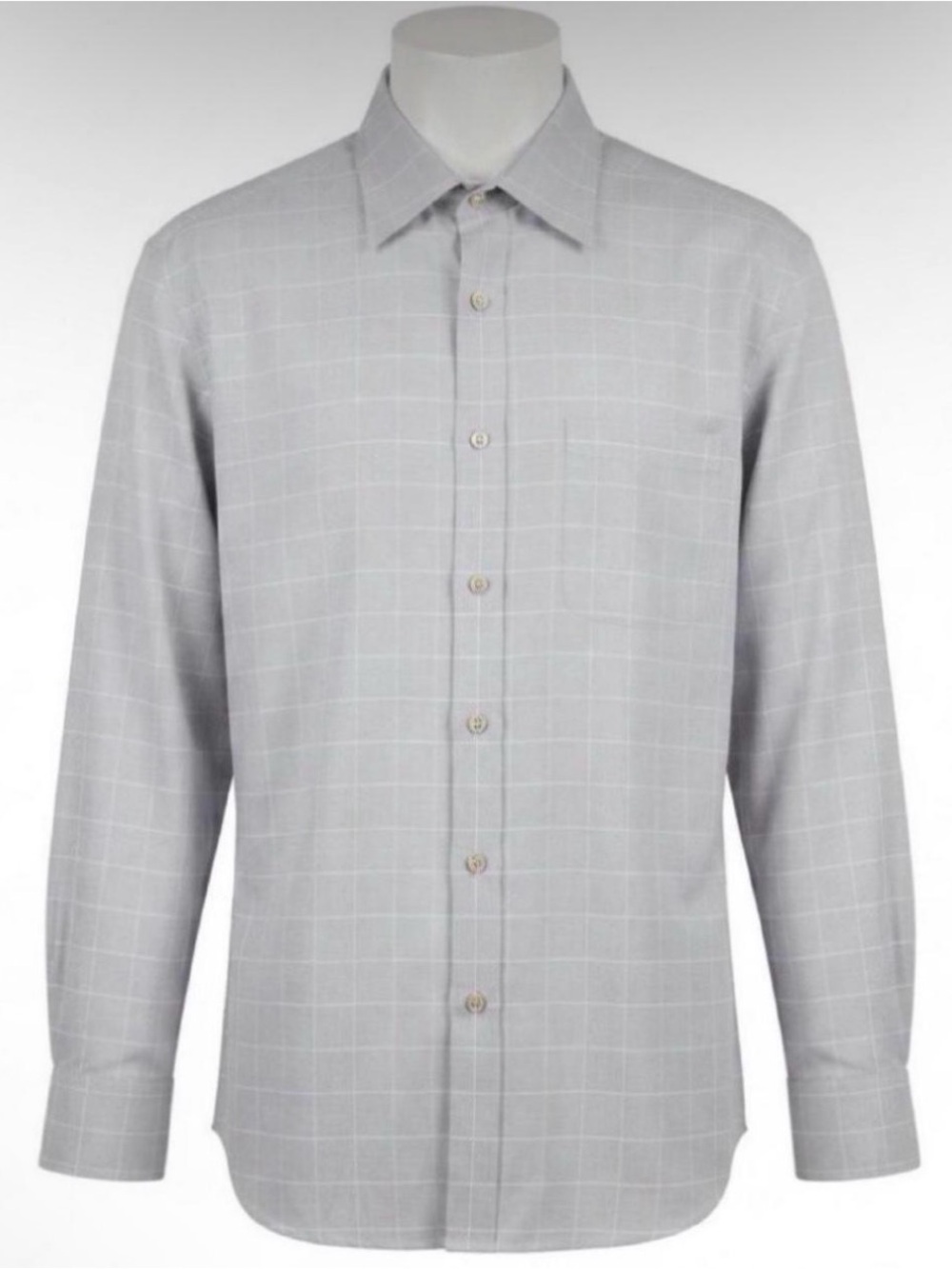 Burberry Light Gray Windowpane Long-Sleeve Button-Down Shirt